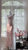 Retro Pink Floral Spaghetti Strap Romantic Chiffon Evening Dress Prom Dresses, HZ0319