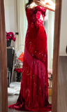 Vintage Red Sparkling Sequin Spaghetti Strap Design Elegant Chiffon Evening Dress Prom Dresses HZ0319