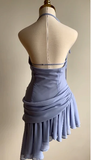 Lilac Halter Sheath Chiffon Short Party Dresses Homecoming Dresses, HZ0319