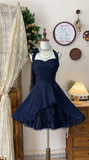 Vintage Navy Blue Sweetheart Ruffle Design A-line Elegant Homecoming Dress Birthday Dress Party Dress HZ0319