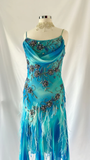 Vintage Blue Spaghetti Straps Sheath Beading Long Evening Party Dress, HZ0319