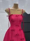 New Rose Pink Spaghetti Strap Bow Design A-line Party Dresses Homecoming Dresses, HZ0319