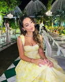 Pastel Yellow Ruffle Tiered A-Line Long Party Prom Dress HZ0319