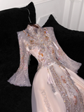 Gorgeous Sparkling Pink Beaded Sequin A-Line Romantic Chiffon Evening Dress Prom Dresses HZ0319