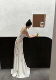 Elegant White Spaghetti Straps A-Line Flower Long Evening Party Dresses, HZ0319