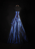 A-Line Navy Blue Strapless Satin Beading Vintage Long Party Dress Evening Dress, HZ0319
