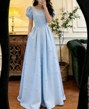 New Arrival Prom Dress A Line Crew Neck Pleated Gala Dress Formal Dress Evening Dress HZ0319