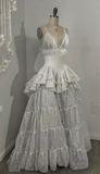 Retro V Neck Straps A-Line Lace Ruffles Vintage Wedding Dress Evening Dress, HZ0319