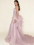 Gorgeous Pink Sequins Mermaid Beading Long Evening Dress Birthday Outfits, HZ0319