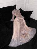 Gorgeous Sparkling Pink Beaded Sequin A-Line Romantic Chiffon Evening Dress Prom Dresses HZ0319