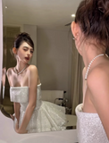 Cute Beige Sequin Ruffled Hem Design A-line Satin Strapless Party Dress Homecoming Dress, HZ0319