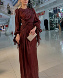 Modest Long Sleeves Sheath Chiffon Elegant Long Formal Party Dress, HZ0319