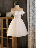Vintage White Lace Off-the-shoulder Design A-line Tulle Party Dress Homecoming Dress HZ0319
