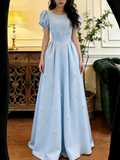 New Arrival Prom Dress A Line Crew Neck Pleated Gala Dress Formal Dress Evening Dress HZ0319