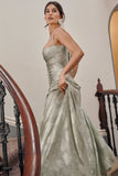 Vintage Floral Jacquard Spaghetti Strap Design Prom Dress Evening Dress HZ0319