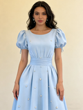 New Arrival Prom Dress A Line Crew Neck Pleated Gala Dress Formal Dress Evening Dress HZ0319