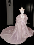 Gorgeous Pink Sequins Mermaid Beading Long Evening Dress Birthday Outfits, HZ0319