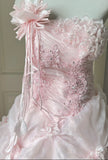 Pretty Prom Dress Strapless Pleated Flower Ball Gown Birthday Party Dress Evening Dress HZ0319