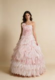 Pretty Prom Dress Strapless Pleated Flower Ball Gown Birthday Party Dress Evening Dress HZ0319