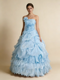Pretty Prom Dress Strapless Pleated Flower Ball Gown Birthday Party Dress Evening Dress HZ0319