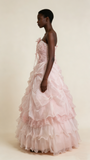 Pretty Prom Dress Strapless Pleated Flower Ball Gown Birthday Party Dress Evening Dress HZ0319