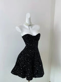 Vintage Black Strapless Sequin A-line Sweetheart Party Dresses Homecoming Dresses, HZ0319