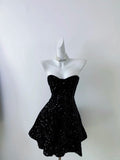 Vintage Black Strapless Sequin A-line Sweetheart Party Dresses Homecoming Dresses, HZ0319