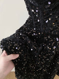 Vintage Black Strapless Sequin A-line Sweetheart Party Dresses Homecoming Dresses, HZ0319