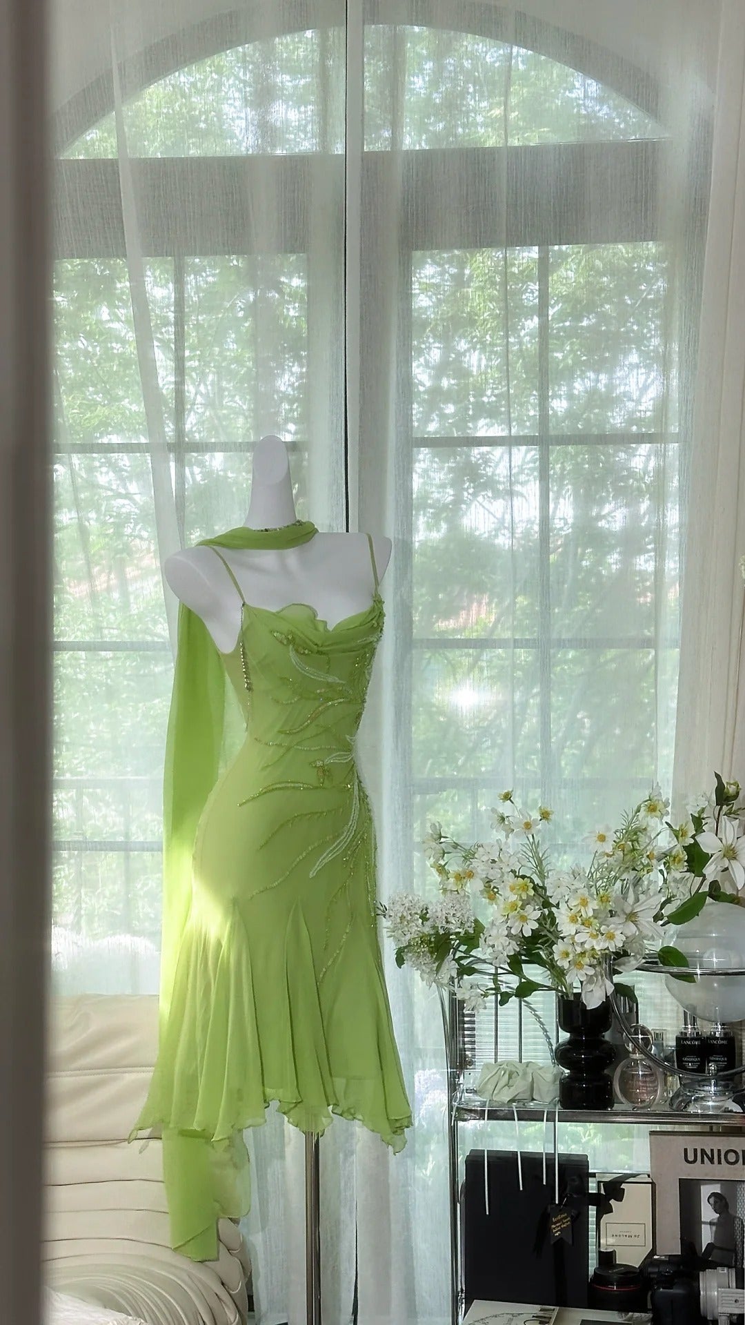Chic Green Sequin Spaghetti Strap A-line Chiffon Party Dresses Homecoming Dresses, HZ0319