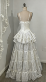 Retro V Neck Straps A-Line Lace Ruffles Vintage Wedding Dress Evening Dress, HZ0319