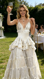 Retro V Neck Straps A-Line Lace Ruffles Vintage Wedding Dress Evening Dress, HZ0319
