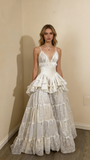 Retro V Neck Straps A-Line Lace Ruffles Vintage Wedding Dress Evening Dress, HZ0319
