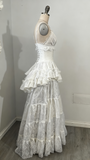 Retro V Neck Straps A-Line Lace Ruffles Vintage Wedding Dress Evening Dress, HZ0319